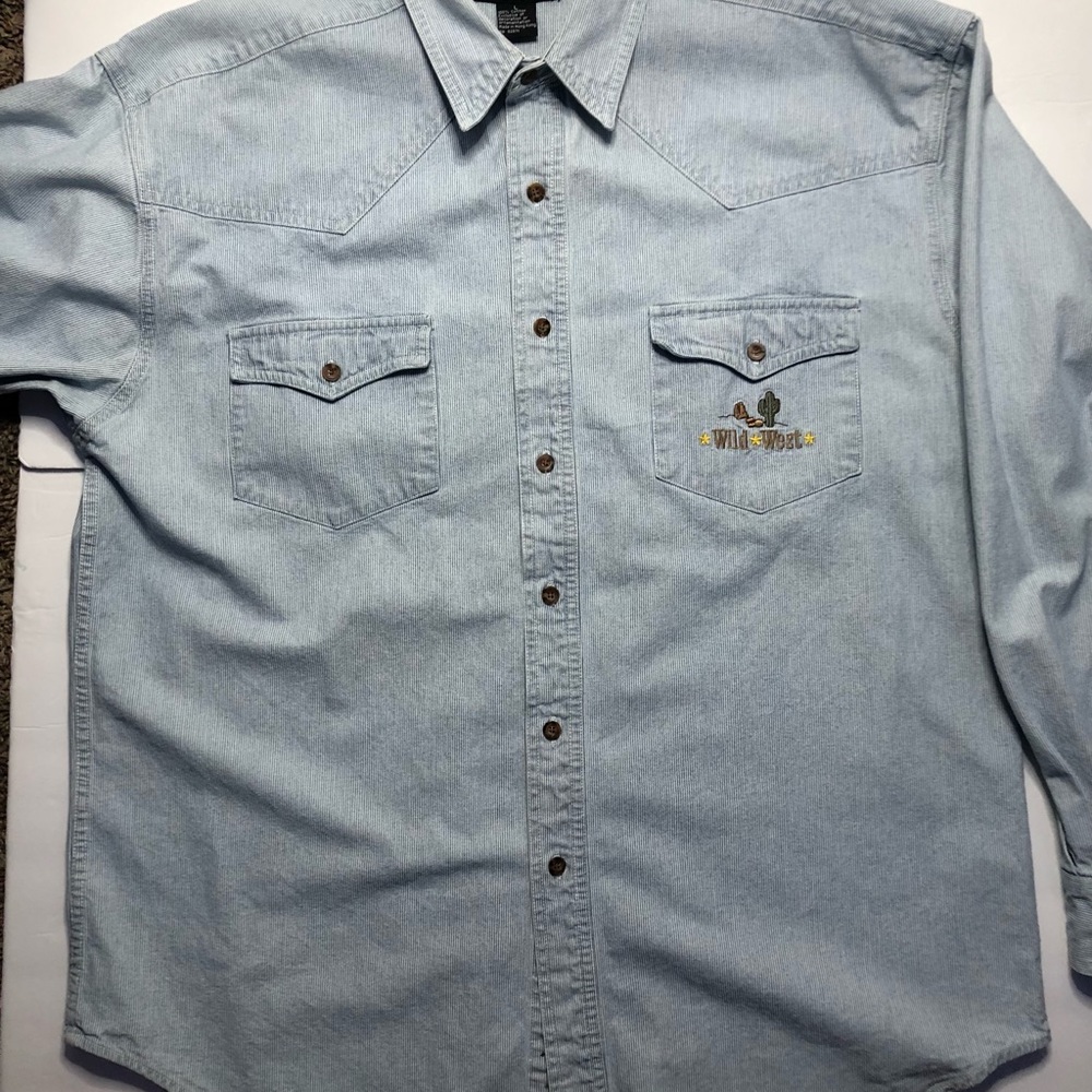 Warner Bros Vintage Looney Tunes Button Up Denim Shirt size L